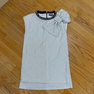 Balmain Silver Glitter Sleeveless Dress with Statement Bow